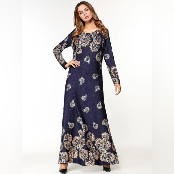 Yi Heng Mei Dress Blue Gold Sz M - Picture 3 of 11